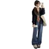 Lu Si Blue Plaid High-Waist Loose Straight-Leg Petite Women's Summer Pants, XS