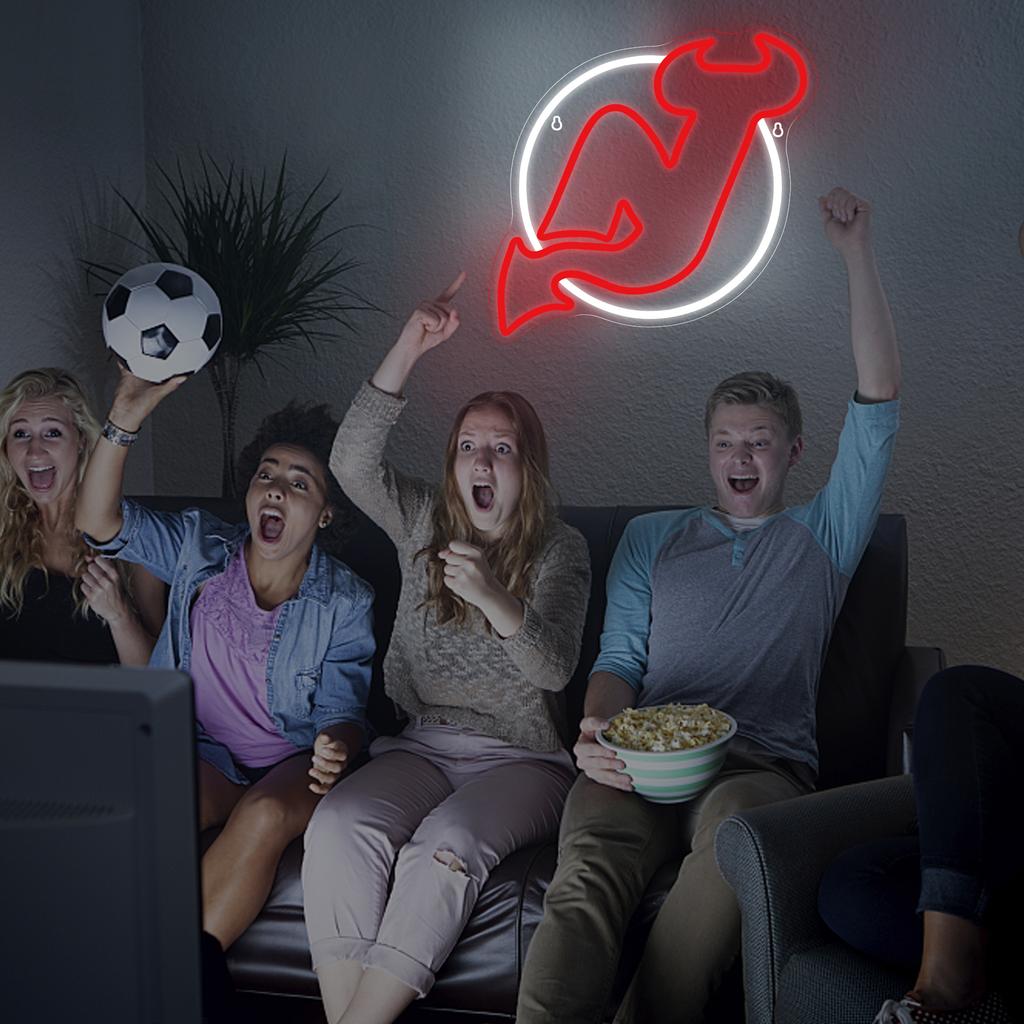 Ice Hockey Neon Sign New Jerseys Hockey Team Logo Light Hockey LED Sign Sports Neon Lights Hockey Wall Decor for Bedroom,Club