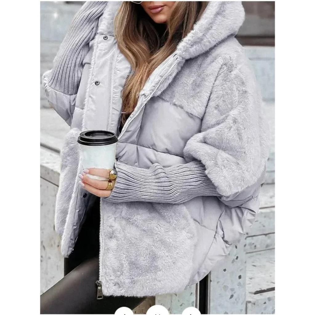 Jaqueta de Inverno Feminina Solta Nova Jaqueta de Penas com Capuz Manga Comprida Roupas de Inverno