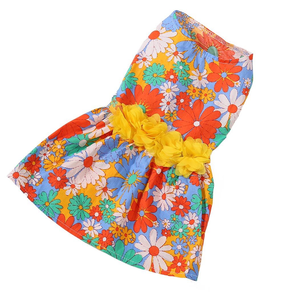 Hundekleid, weich, hautfreundlich, modisch, für den Urlaub mit Welpen, mit Blumendekor für Frühling und Sommer