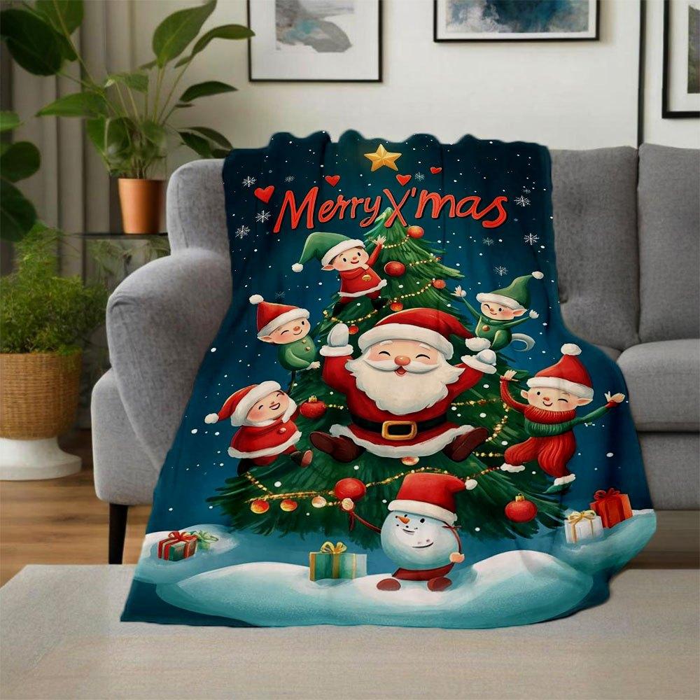 "Merry Christmas Elf & Santa Claus Decorations"Blanket Flannel Throw Blanket for Sofa, Bed, Travel, Camping, Office