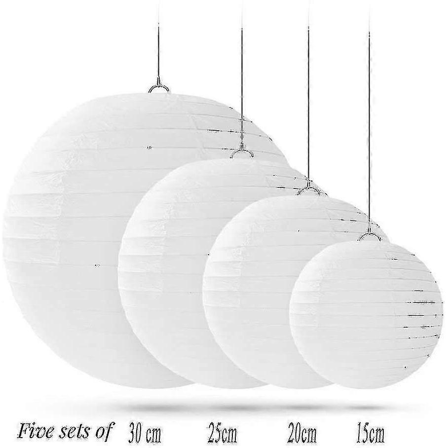 20 Pcs Colorful Round Paper Lanterns With Wire Ribbing, Different Sized (white) - RiRi