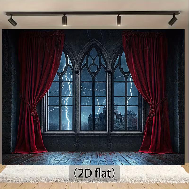 2D Gothic Room Backdrop, Halloween Lightning Storm Decor 47.2x31.5inch/120*80cm