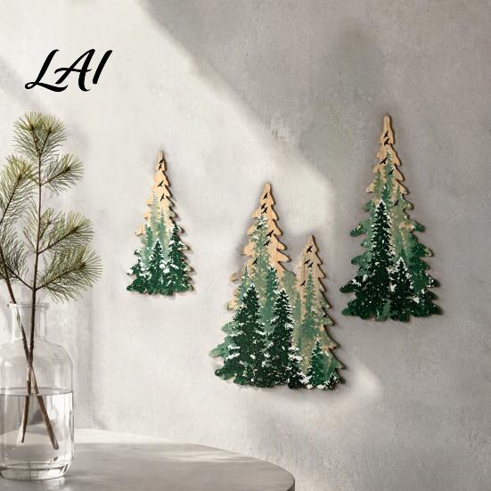 DIY Wall Mounted Holiday Tree 3Pcs Wooden Christmas Decor Winter Snowy Pine Hanging Forest Decorations Sign Rustic Ornaments for Xmas Home