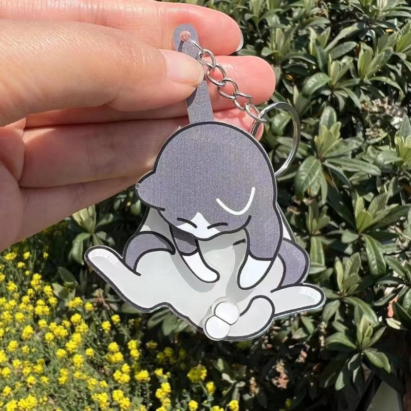 Acrylic Kawaii Cartoon Cat Keychain Pendant Funny Rotatable Pull Play Egg Cat Keyring Accessories for Backpack Decor Gift