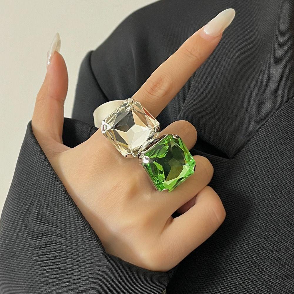 Square Shape Vintage Wedding Ring Rhinestone Crystal Large Crystal Ring  Party Accessories