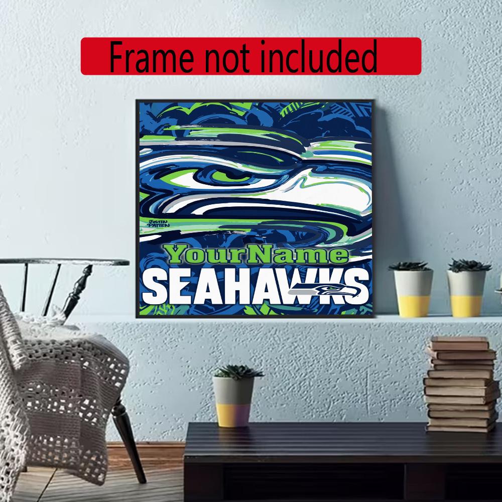 Seattle Seahawks Personalized Name Round Diamond Painting Kit Diamond Embroidery Painting Rhinestones Mosaic Frameless Handwork Decoration Arts