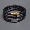 Korean Style Geometric Hexagonal Stainless Steel Magnetic Buckle Men Handmade Woven Leather Rope Bracelet Luxury Jewelry
