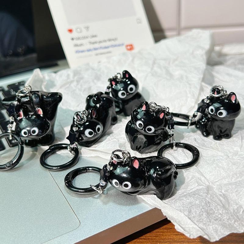 Black Cat Pendant Pendant Q Cute Big-Eyed Cat Star Keychain Cartoon Girlfriend Small Gift Bag Accessories