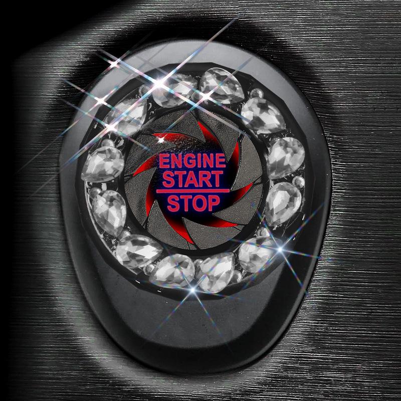Car Ignition Start Button Decor Ring with Inlaid Crystal Diamonds for Women