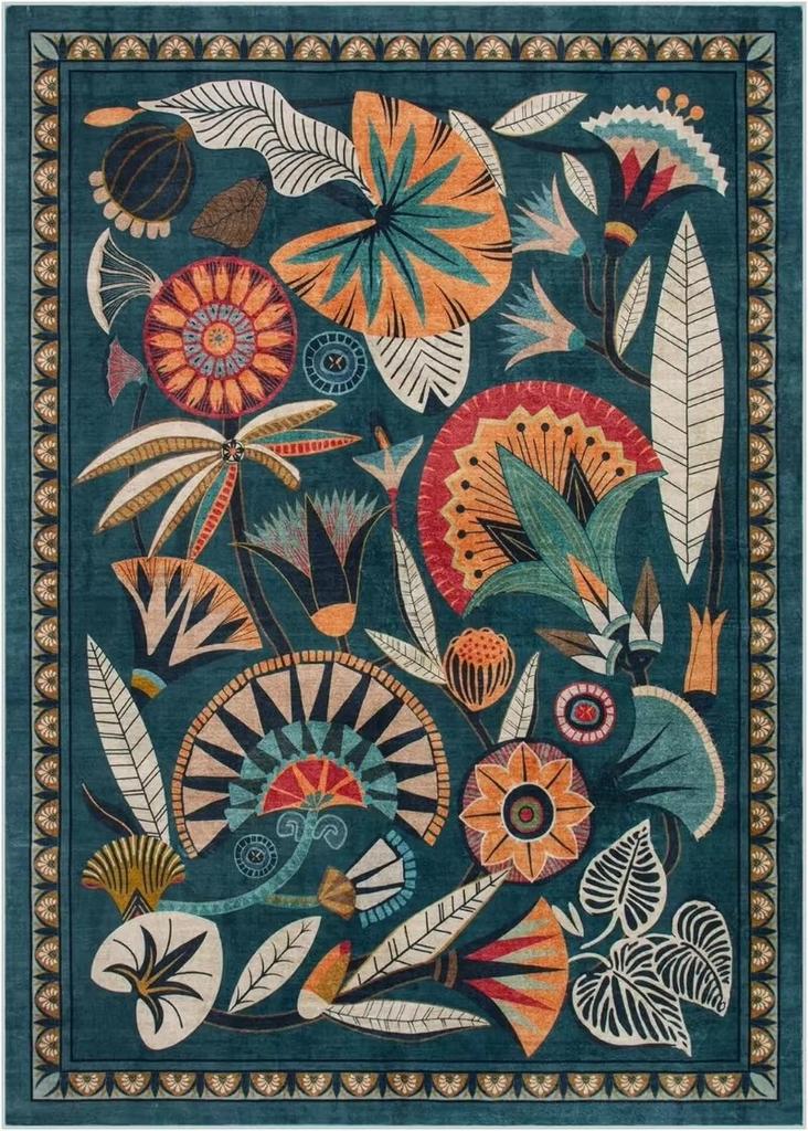 Alfombras Alfombra con Estampado de Flora y Fauna Estilo Pastoral Americano para Decoración de Sala de Estar Dormitorio Hogar Alfombras Antideslizantes de Área Grande Felpudo