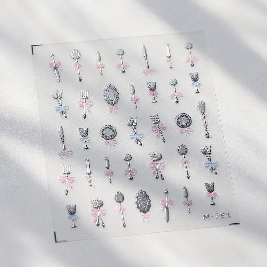 5D Pudding Jelly Dessert Fruit Cherry Pink Claw Print Bowknot Tie Knot Love Heart Stars Nail Art Sticker Adhesive Manicure Decal