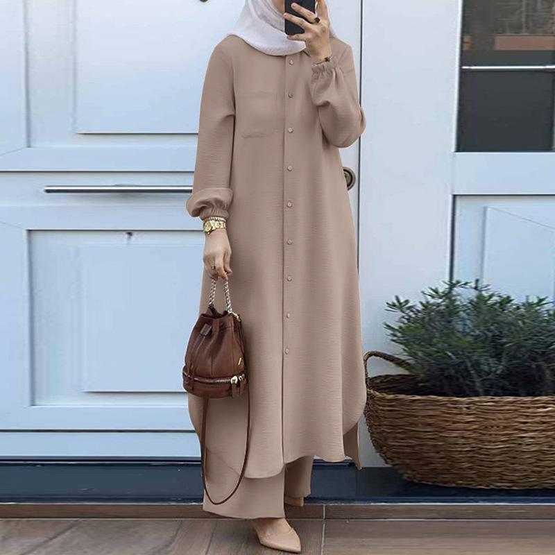 Arab Style Muslim Women's Two-Piece Set: Long-Sleeved Shirt & Pants for Spring/Autumn