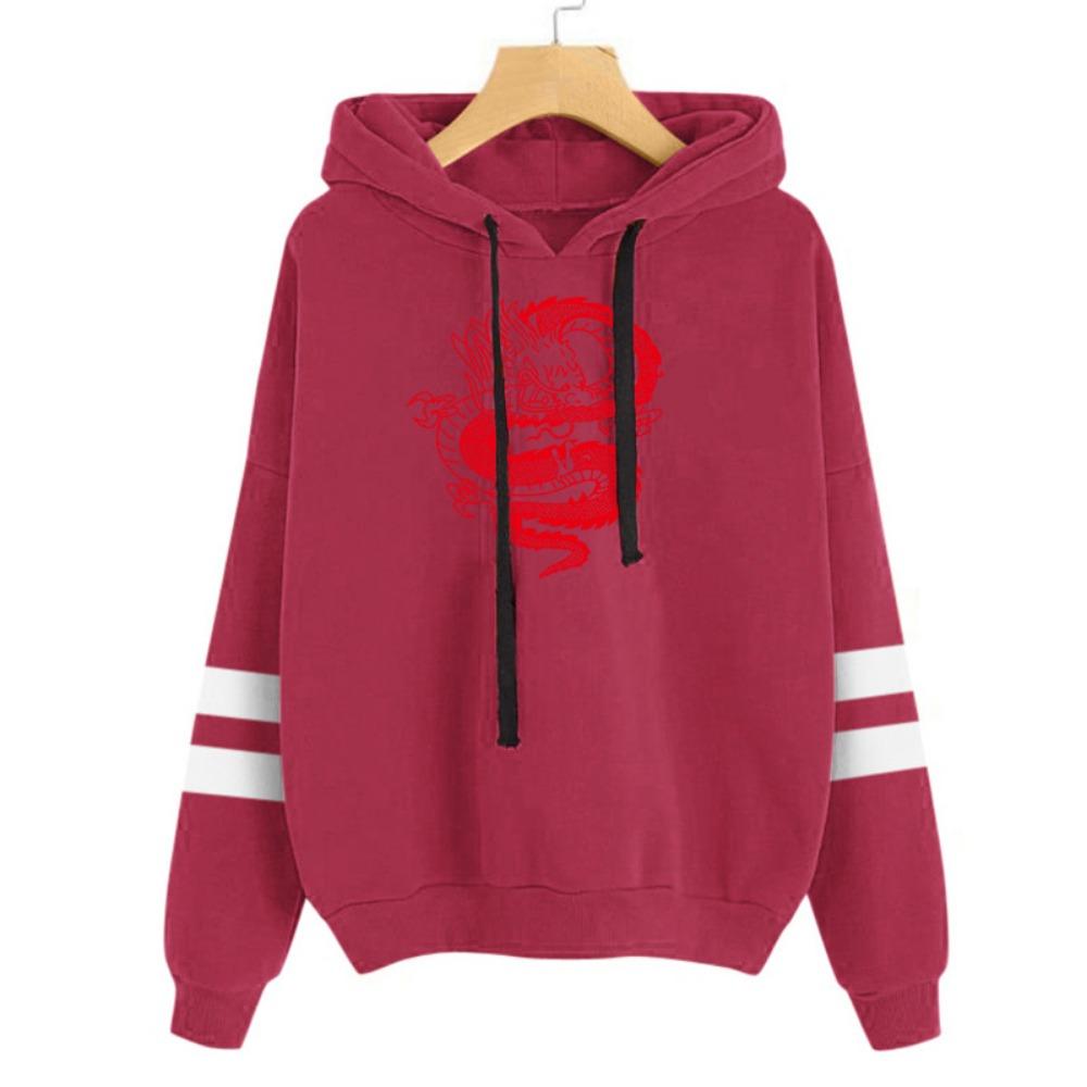 European and American Fashion Hooded Long-sleeved Hat Rope Women's Multi-color Hooded Sweater Chinese Dragon Pattern