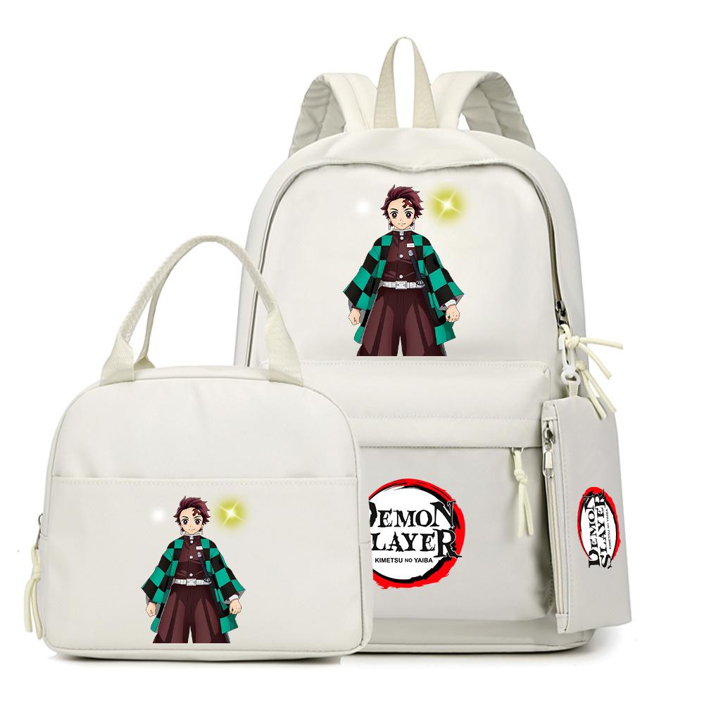 3Pcs/set Anime Demon Slayer Printed Backpack Lunch Bag Pencil Case for Children Student Schoolbag Large Capacity Waterproof Travel Bag
