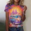 Summer Cartoon Car 3D Printed T-shirts Street Casual Fashion Short Sleeved Round Neck Women's T-shirts