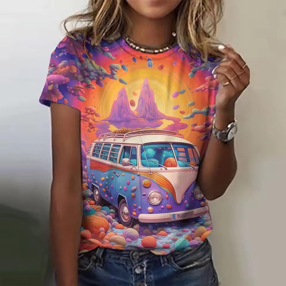 

Summer Cartoon Car 3D Printed T-shirts Street Casual Fashion Short Sleeved Round Neck Women s T-shirts XS