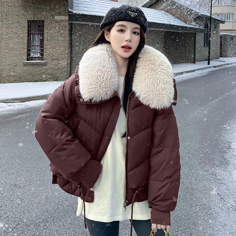Short cotton-padded clothes, large fur collar cotton-padded jackets, winter 2025 new cold-proof and sweet wind-padded clothes, women's thickened