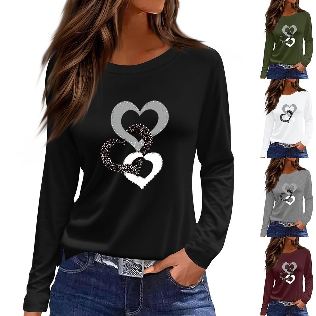 Mote Casual Langermet Trykk Rund Hals Pullover Topp Bluse for Kvinner