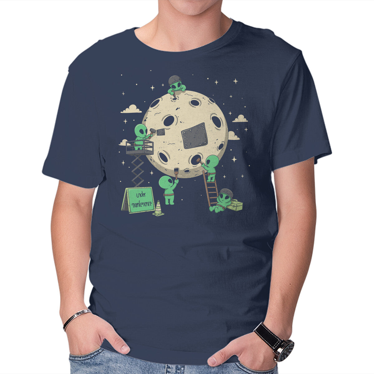 Unisex Crew Neck T-Shirt Cosmic Repair Team Graphic Short Sleeve Casual Tee S