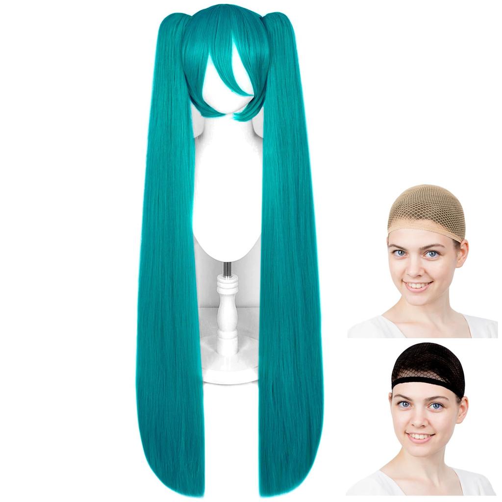 CaseEden Cosplay Wig, Premium Long Twin Tail with Vance, Heat Resistant, Dark Green, WIG6190