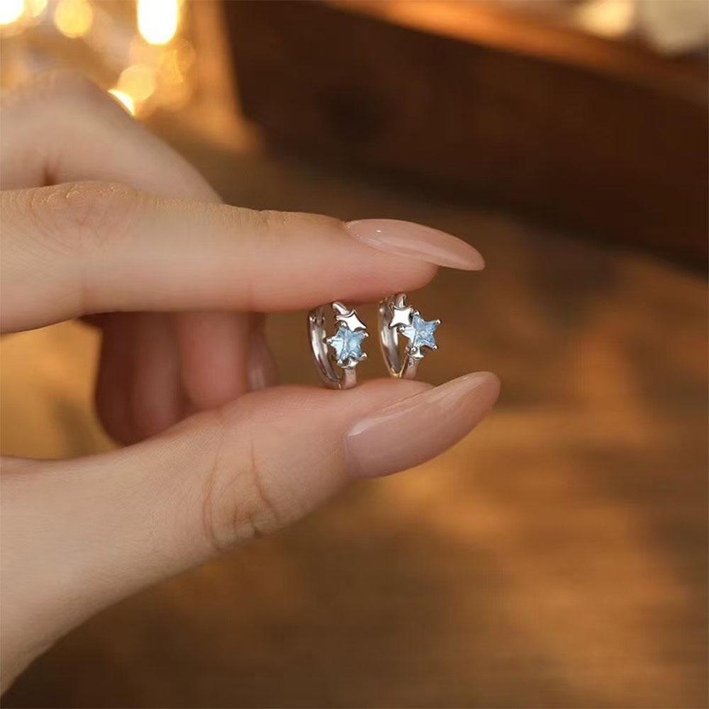 Light Minimalist Blue Star Hoop Earrings For Women Party Exquisite Light Jewelry