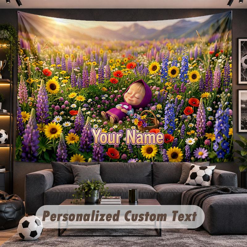 Wall Hanging Tapestry Custom NameMasha and the Bear Pattern Personalized Printed Fabric Wall Decor