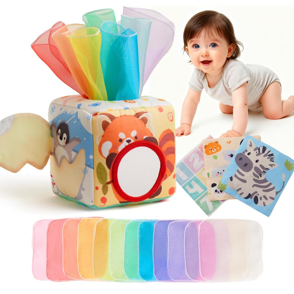 KILGICO Baby Toy Tissue Educational Toy for Year Senses Birthday Pinching Box, Fabric, Soft, Babies, 0-1 Olds, Stimulation, Gift, Montessori,