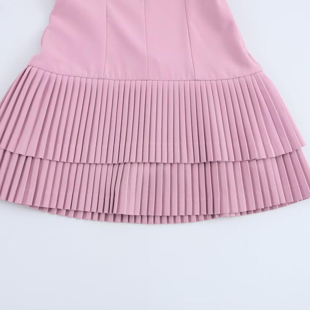 LYRIA Women Fashion Square Collar Sleeveless Solid Mini Dress Female Summer Pleated Dress Chic High Street Slim Short Dress