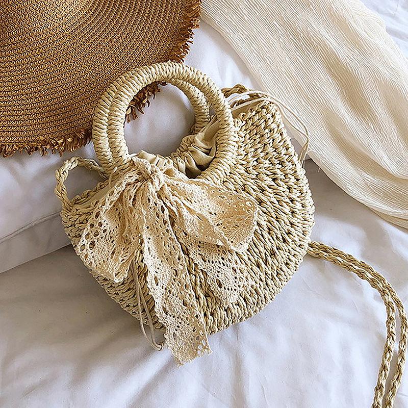Handmade Half-Round Rattan Woven Straw Bag Summer Women Messenger Crossbody Bags Girls Small Beach Handbag
