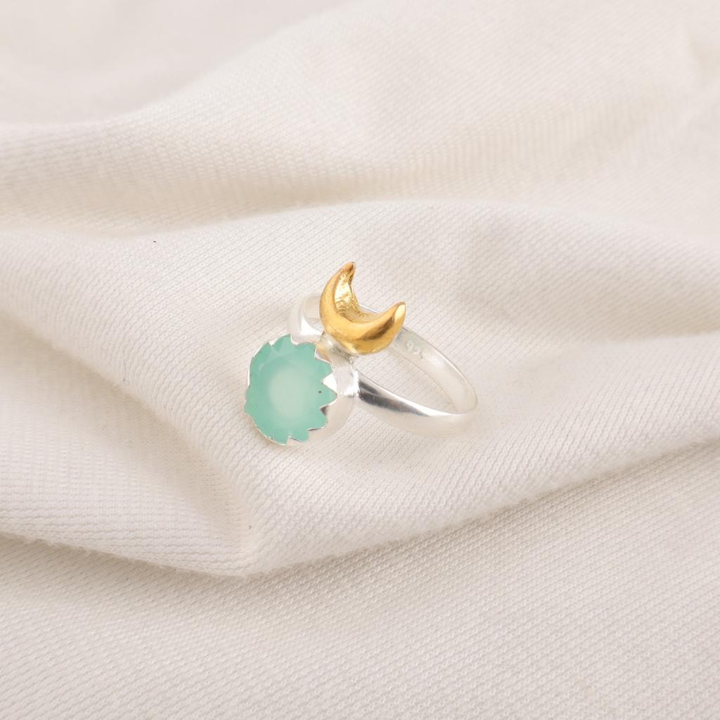 Sisters Day Deal Aqua Chalcedony Stone 925 Silver Birthday Statement Trendy Ring RR-58-19