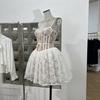 Sweet & Spicy Lace Waist-Cinched Puffy Strap Mini Dress for Parties - Autumn/Summer