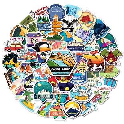 50 New Outdoor Camping Theme Stickers Water Cup Tent Scenery Without Repeated Decoration Stickers