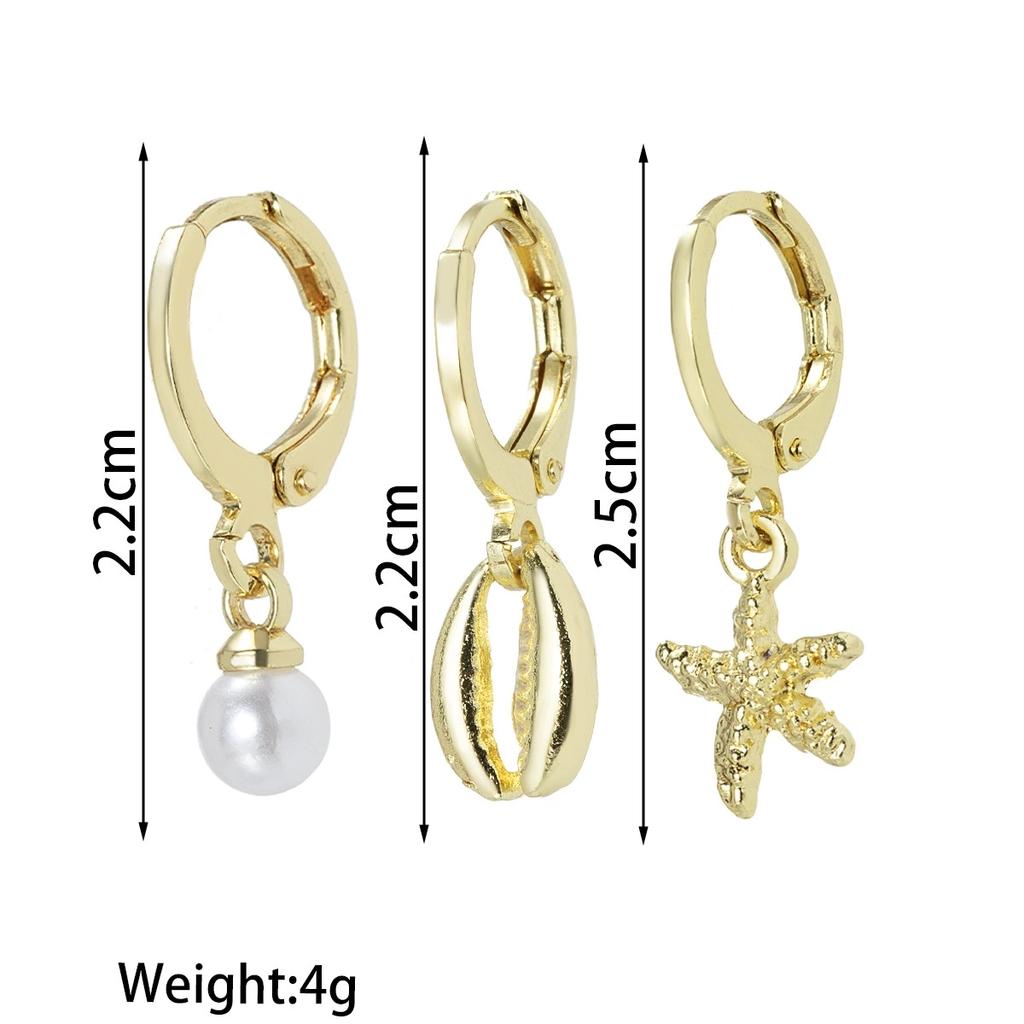 3 Stück Böhmische Seestern Muschel Hängeohrringe für Damen Sommer Strandstil Perle baumelnde Ohrringe Schmuckzubehör