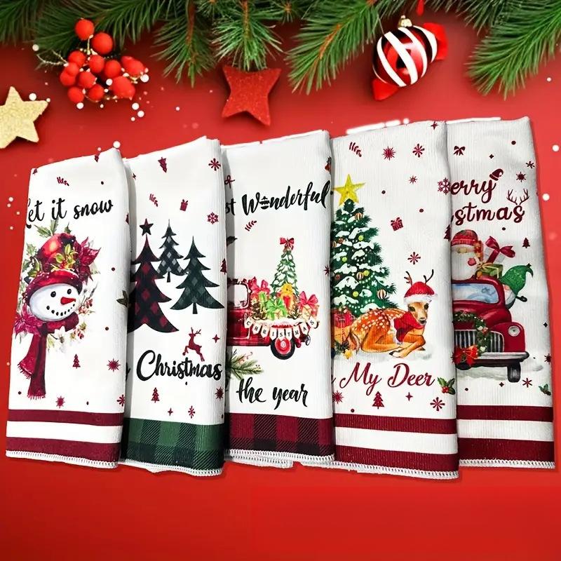Durable Christmas Kitchen Dishcloth Towel Decorative Quick-drying Christmas Cute  Dish Cloth Hand Towel Kitchen Cleaning