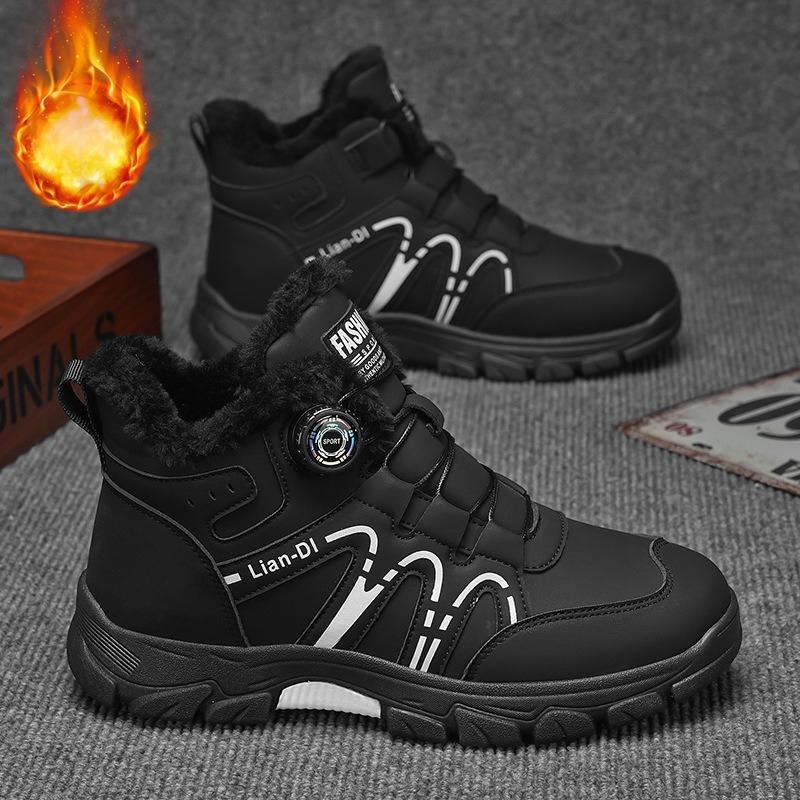 Winter New Style, High Top, Plush and Thickened, Men's Cotton Shoes, Swivel Buckle, Trendy Men's Shoes, British Style, Boots