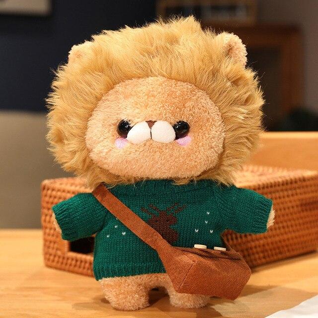 1pc 30cm Kawaii Golden Lion With Clothes Peluche Toys Lovely Lion Wears Sweater Pouchs Stuffed Soft Animal Toy For Children Gifts