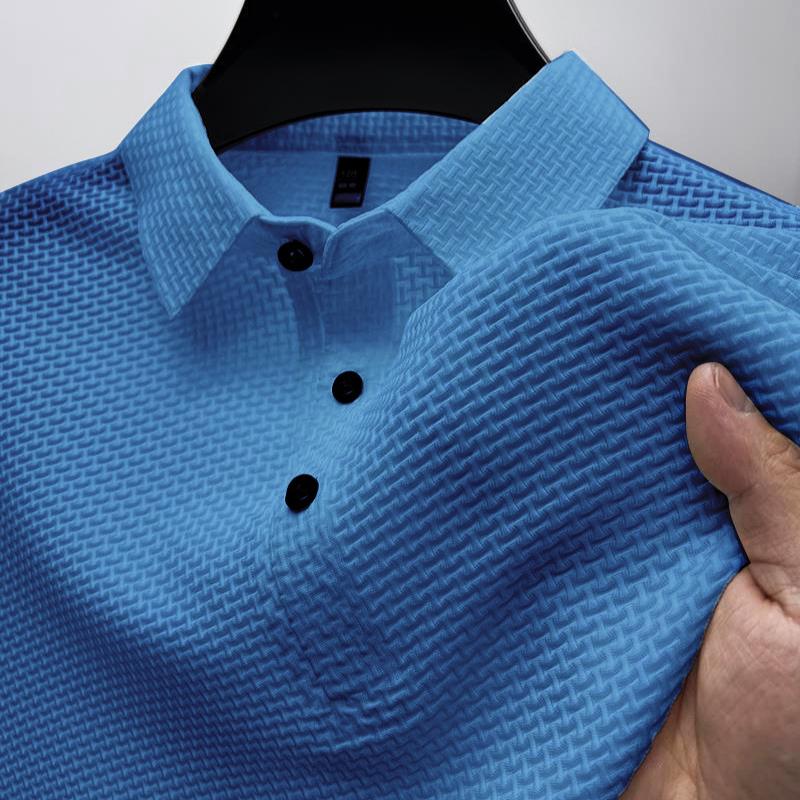 Mesh Ice Silk Short Sleeved T-shirt Men's Shirt Collar Summer Solid Color Slider Polo