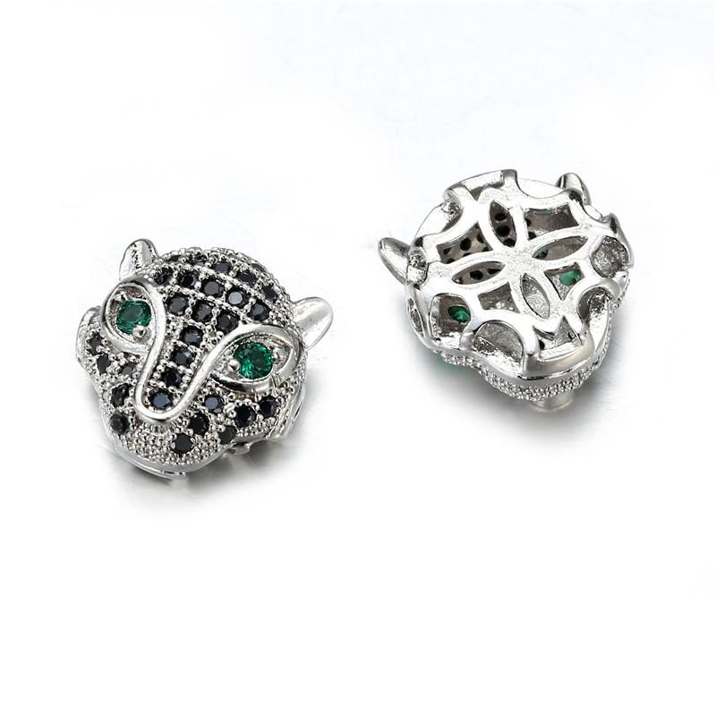 Handmade DIY Copper Inlaid Zirconium Leopard Head Round Hole Loose Bead Pendant Accessories