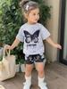 2-teiliges Sommer-Kinder-Komfort-Süßes Schmetterlings-3D-Druck-Kurzarm-Shorts-Set für Jungen und Mädchen Lässiges Haus-Outdoor-Set