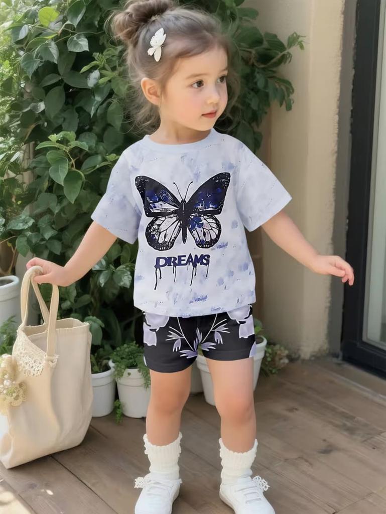 2-teiliges Sommer-Kinder-Komfort-Süßes Schmetterlings-3D-Druck-Kurzarm-Shorts-Set für Jungen und Mädchen Lässiges Haus-Outdoor-Set