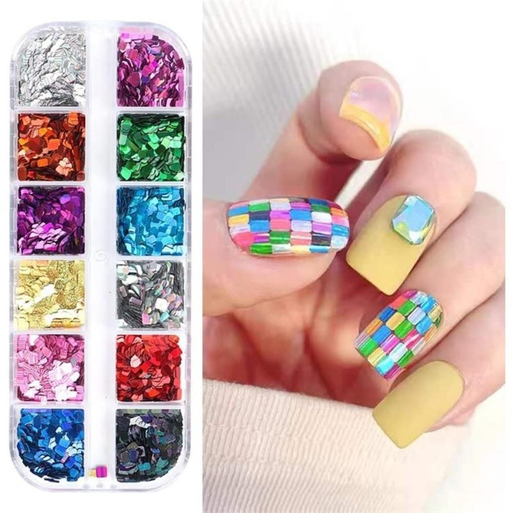 12-Grid Nail Glitter Flakes Holographic Nail Charms New Sequins Nail Decorations French Manicure 1