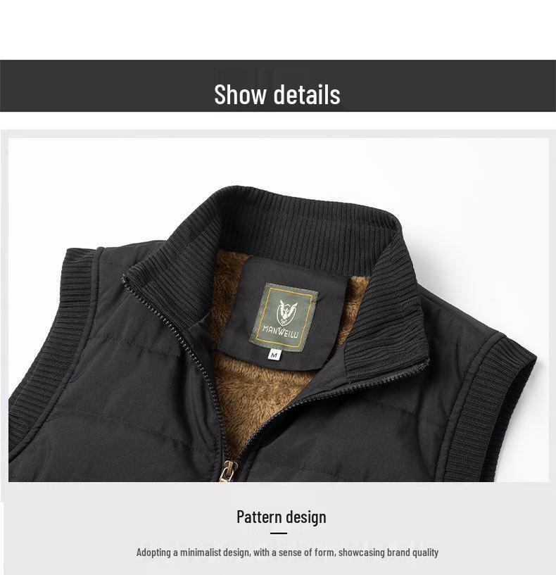 Men's Fleece-Lined Windproof Waterproof Plus Size Stand-Up Collar Sleeveless Jacket for Middle-Aged and Elderly Warm Heart Protection