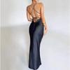 Elegant Women Satin Spaghetti Strap Maxi Dress V Neck Bodycon Sleeveless Backless Bandage Dress Formal Evening Party Gown for Women