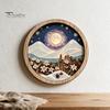 Living Room Wall Ornament Round Wooden Winter Mountain Art with 3D Layered Snow Scenery for Holiday Nature Inspired Home Decor Decor, Rustic Christmas