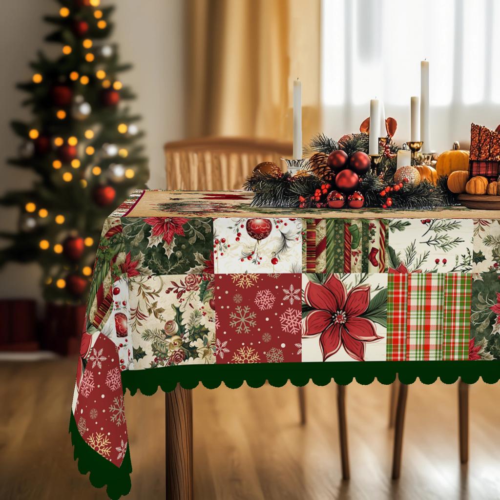 1 Christmas Themed Round And Rectangular Tablecloth, Various Sizes, Antique Santa Claus Pattern Printed Tablecloth, Christmas Garden Tablecloth Decora