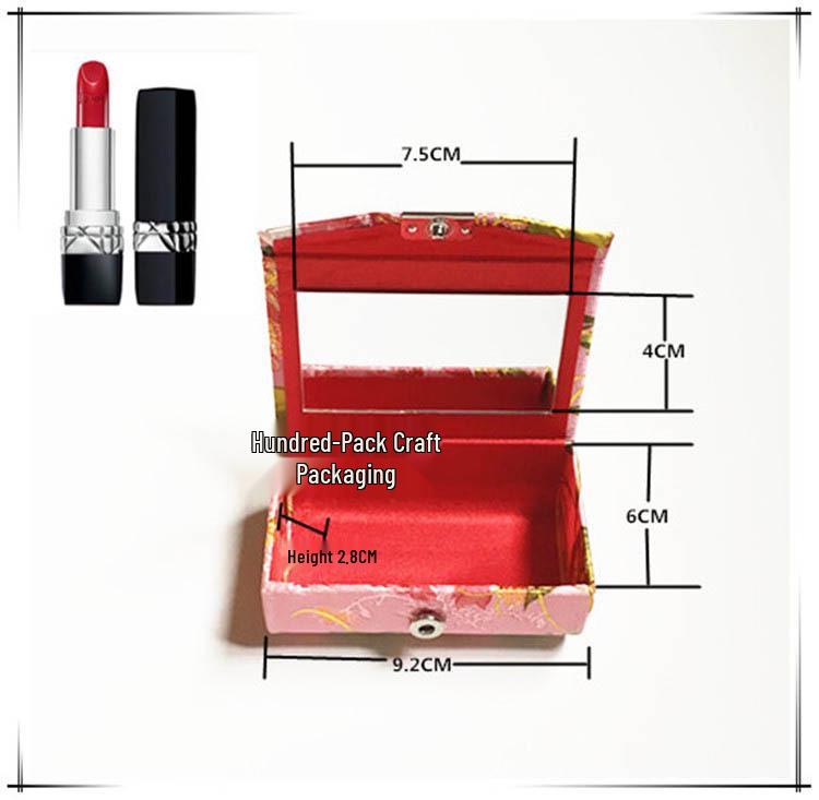 Gold Brocade Double Lipstick Case with Mirror and Jewelry Storage Box