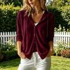 Women S Casual Loose Hooded Solid Color Long Sleeve Button Cardigan