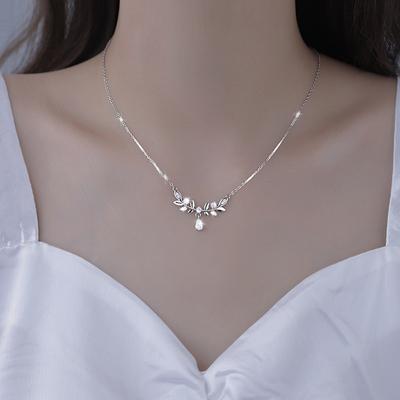 S925 Sterling Silber Licht Luxus Lorbeer Halskette Frauen Design Sinn Nische Wassertropfen Blatt Schlüsselbein Kette