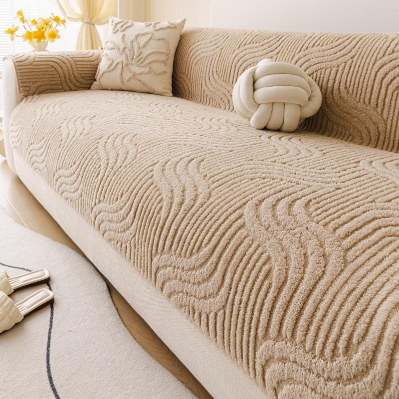 1PC Plush Thickened Sofa Cushion Autumn and Winter Fixed Anti-slip Anti-cat Scratch In-line One-piece Cushion Cover Towel